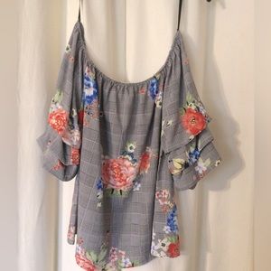 Off the Shoulder Flower Print Top